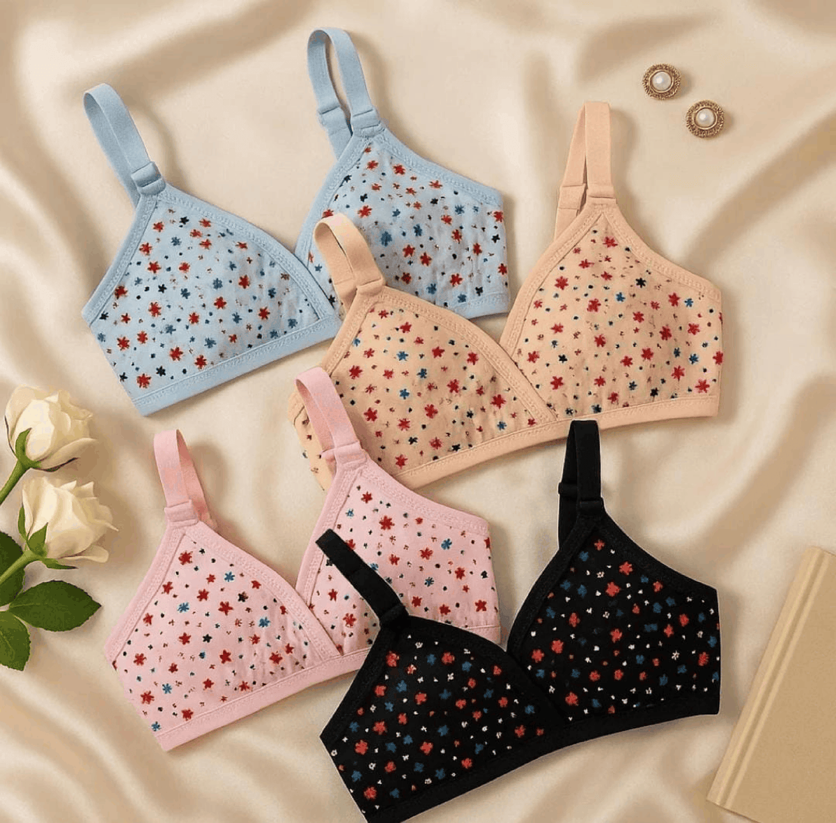 Pack Of 4 Soft Cotton Hosiery Fabric Imported Style Printed Bra