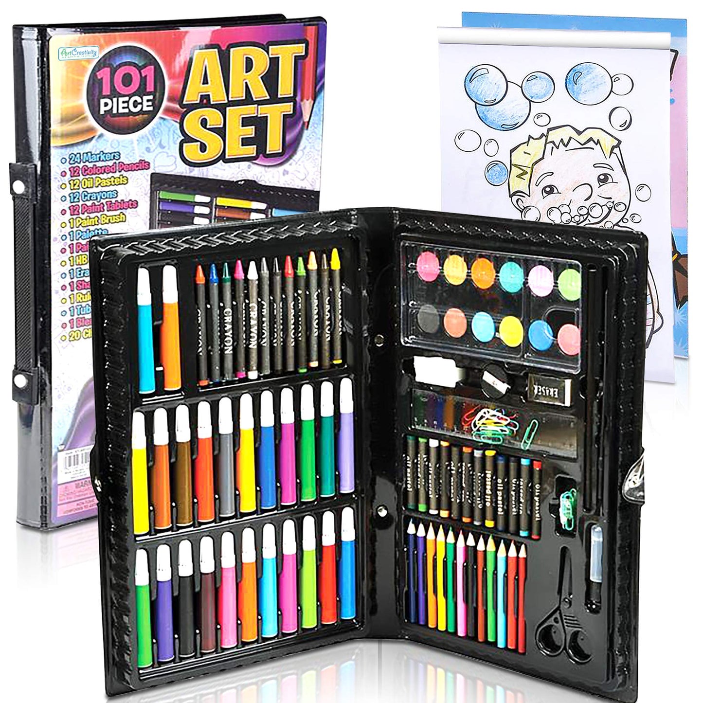 Artisits Drawing Set For Kids Include Crayons/Coloured Pencils/Watercolour Paints/Coloured Markers/Palette/Paintbrush/Pencil/Eraser/Sharpener