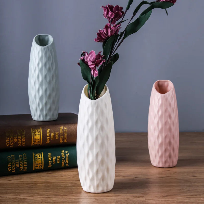 Plastic Flower Modern Vase Decoration Home Nordic Style Vase Imitation Ceramic Flower Pot Decoration Vases for Flowers