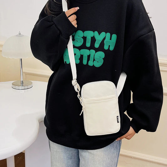 Fashion Mobile Phone Bag Women Canvas Messenger Bag All-match Mini Small Crossbody Bag Hanging Neck Coin Purse Vertical Handbag