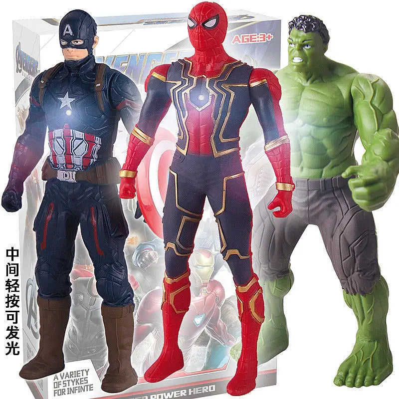 Original Marvel Spiderman Action Figure Toy Hulk Ironman Captain Pvc Movable Joints Luminous Doll Collection Model Toys Boy Gift