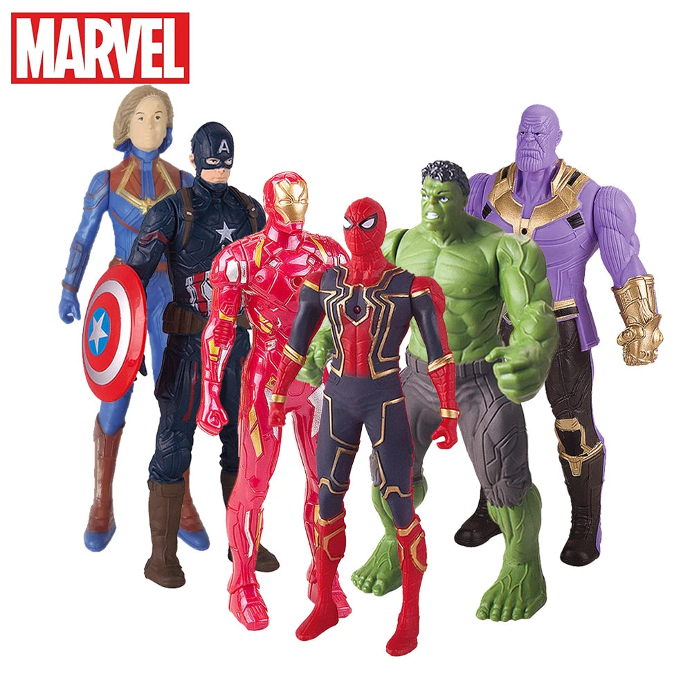 Original Marvel Spiderman Action Figure Toy Hulk Ironman Captain Pvc Movable Joints Luminous Doll Collection Model Toys Boy Gift