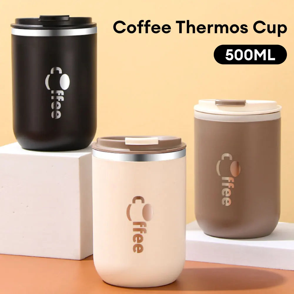 500ml Thermos Coffee Cup Stainless Steel Double Wall Vacuum Thermos Coffee Mug with Straw Coffee Flask Tumbler for Travel